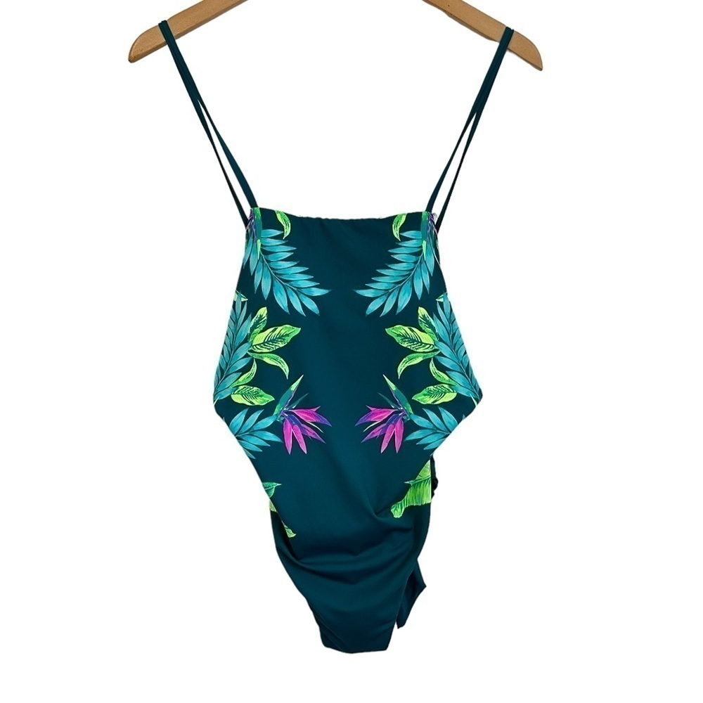 Ambrielle Womens Tropical Floral One Piece Swimsuit Tie Back Medium Multicolor